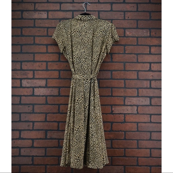 VINTAGE 1990s Leopard Print Faux Wrap Midi Dress - Picture 3 of 3